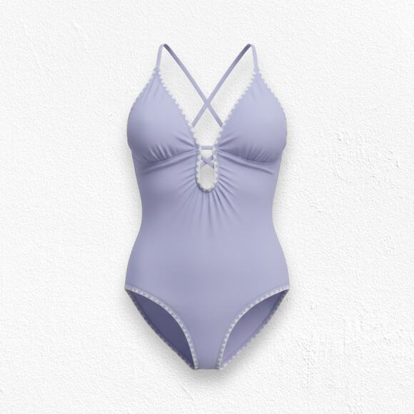 Lucky Brand Other - Lucky‎ Brand Lavender Purple Shell Plunge V Neck One Piece Swimsuit Size Medium